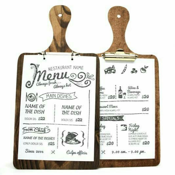 Mẫu thực đơn gỗ độc đáo