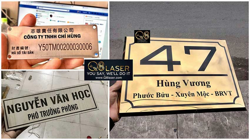 Bảng hiệu inox ăn mòn văn phòng công ty hiện đại.