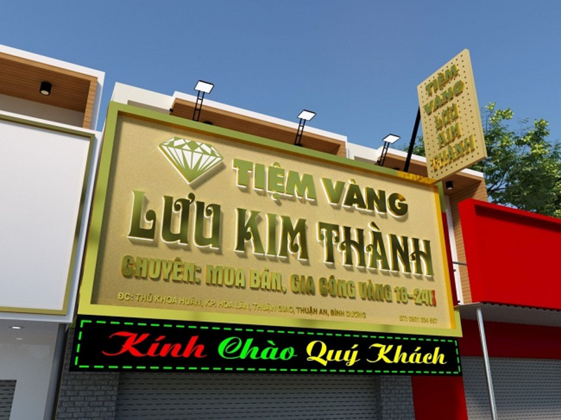 Bảng hiệu tiệm vàng hiện đại, tối giản