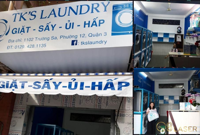 Bảng hiệu giặt sấy hiện đại kết hợp đèn LED nổi bật ban đêm