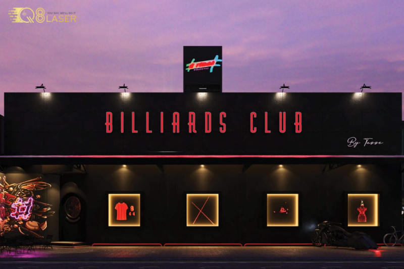 Biển quảng cáo bida nổi bật với thiết kế hiện đại và ánh sáng LED.