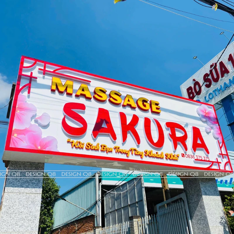 Biển hiệu Massage Sakura nổi bật - Thi công Q8 Laser
