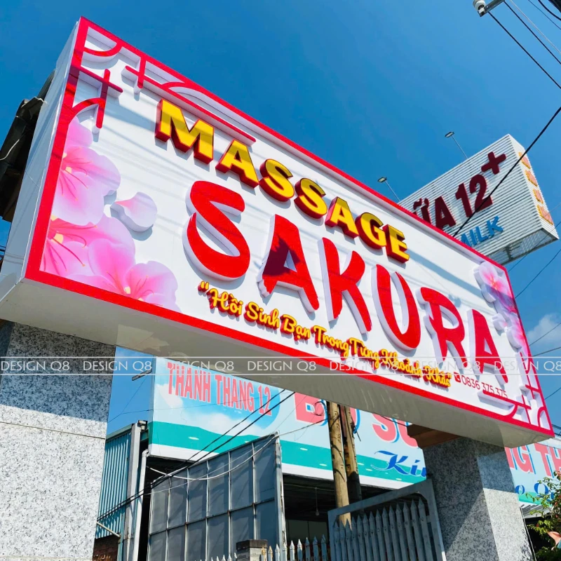 Biển hiệu Massage Sakura nổi bật - Thi công Q8 Laser