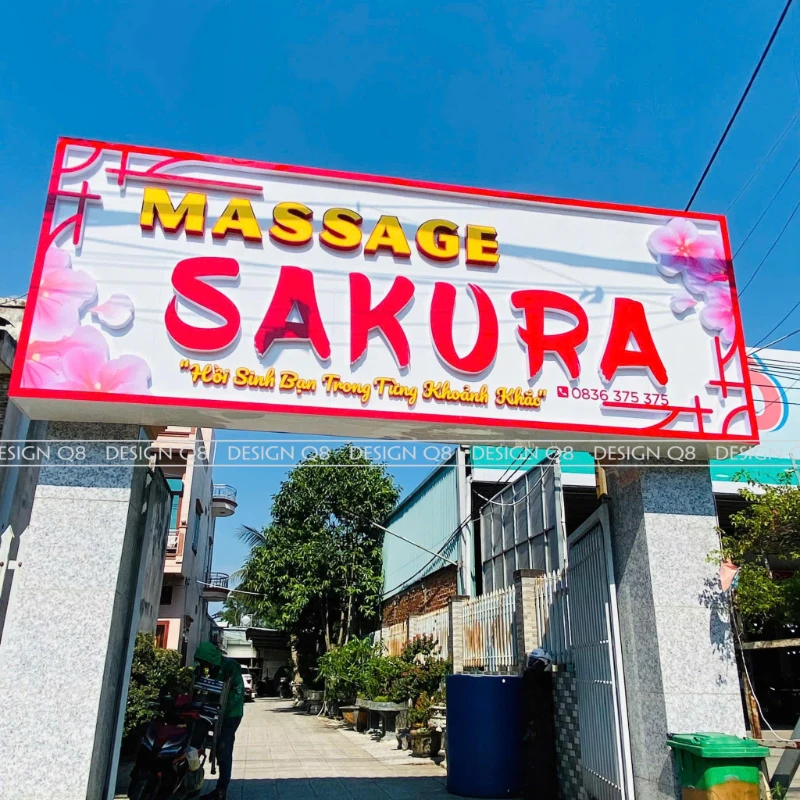 Biển hiệu Massage Sakura nổi bật - Thi công Q8 Laser