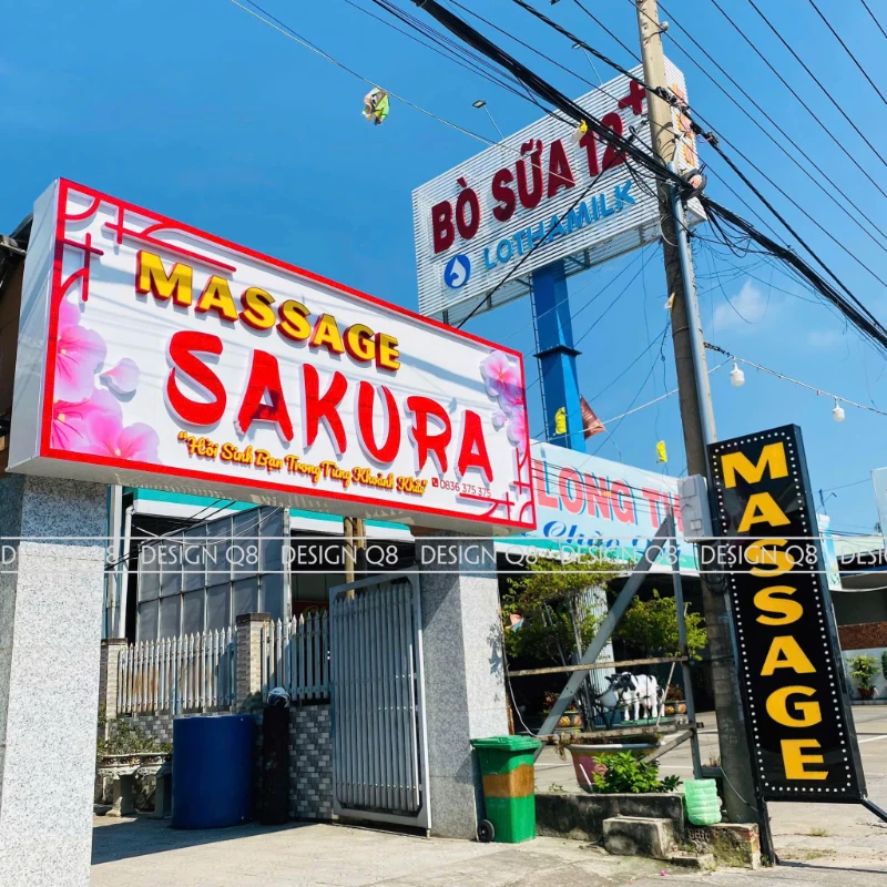 Biển hiệu Massage Sakura nổi bật - Thi công Q8 Laser