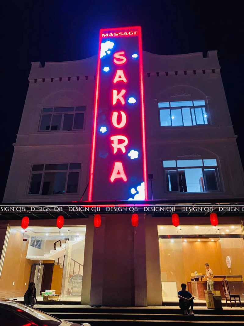 Biển hiệu Massage Sakura nổi bật - Thi công Q8 Laser