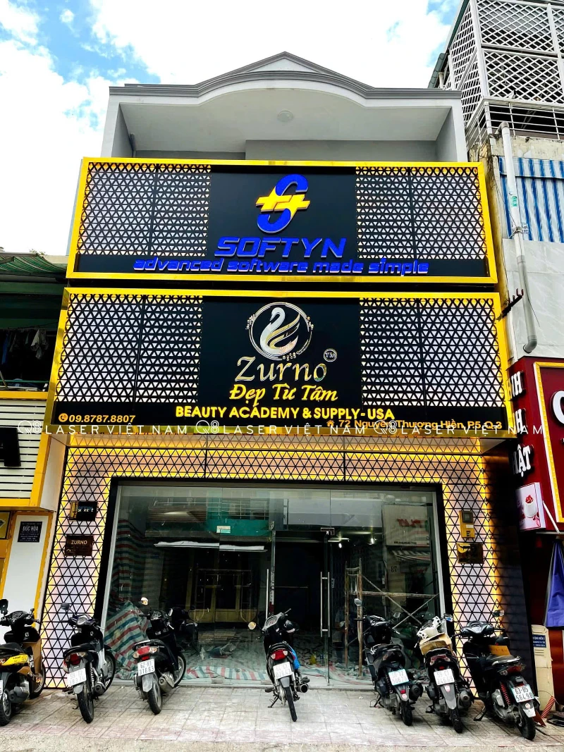 Biển hiệu mặt tiền SOFTYN & ZURNO – Thi công Q8 Laser Việt Nam