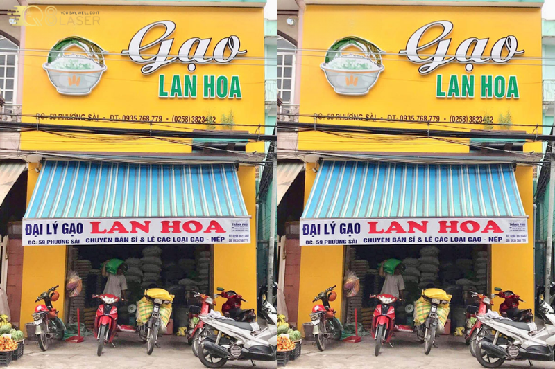 Bảng hiệu bán gạo nổi bật mặt tiền