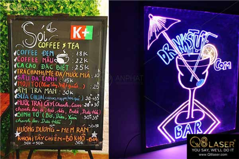 Bảng hiệu dạ quang phù hợp quán ăn, quán bar