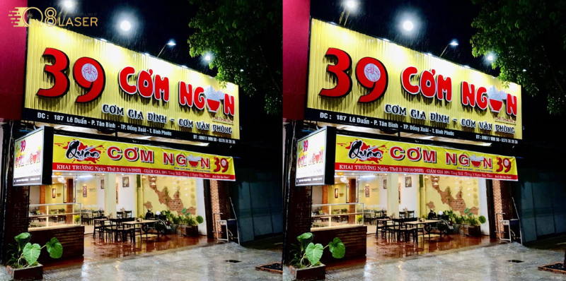 Bảng hiệu quán ăn đơn giản nhưng vẫn tạo điểm nhấn mặt tiền