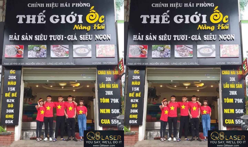 Bảng hiệu quán ốc đẹp giúp quán dễ nhận diện cả ngày lẫn đêm.