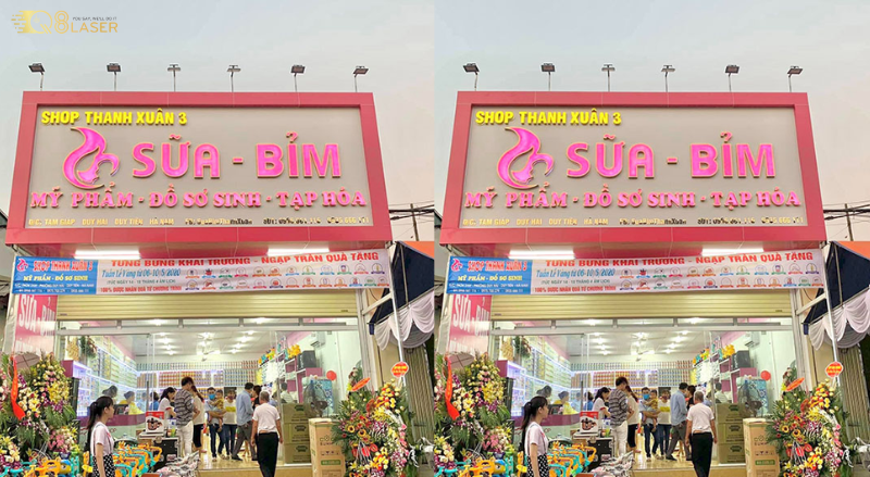 Bảng hiệu sữa bỉm nổi bật giữa dãy phố