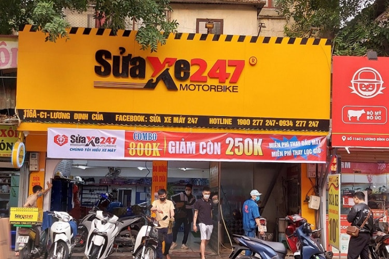 Bảng hiệu sửa chữa xe máy thiết kế đúng ngành nghề kinh doanh.