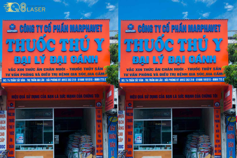 Bảng hiệu thuốc thú y nổi bật mặt tiền.