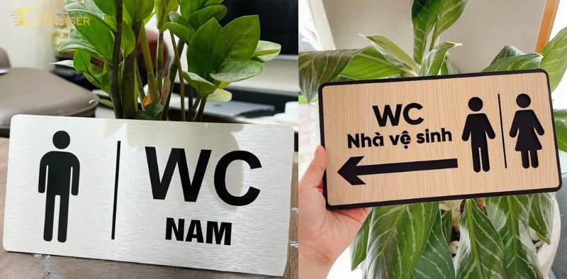 Bảng hiệu WC phong cách hiện đại, tích hợp biểu tượng WC nữ tinh tế.