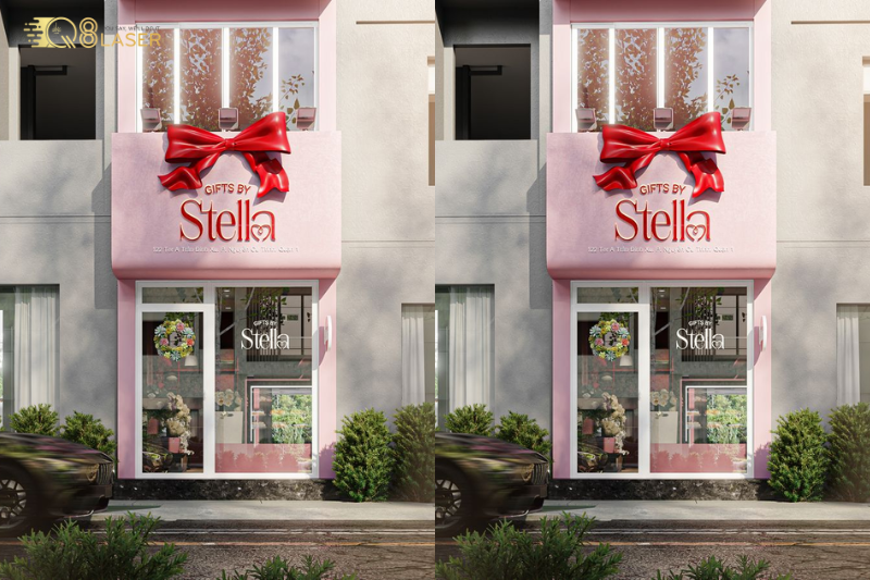 Biển hiệu màu hồng giúp không gian thêm mềm mại