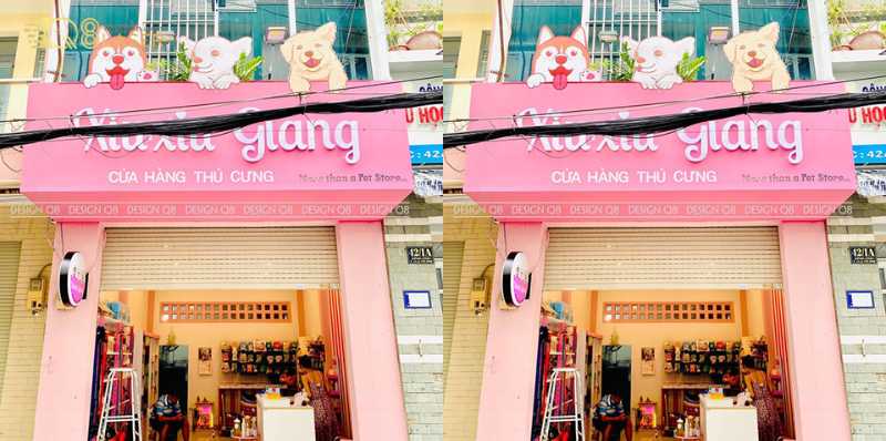 Biển hiệu màu hồng thiết kế tinh tế, sang trọng