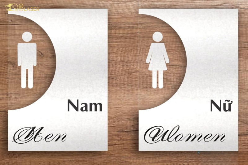 Biển nhà vệ sinh đẹp với biểu tượng nam nữ nhà vệ sinh thiết kế tinh gọn.