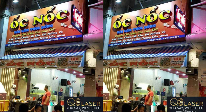 Biển quán ốc thiết kế nổi bật, thu hút khách ngay từ xa.