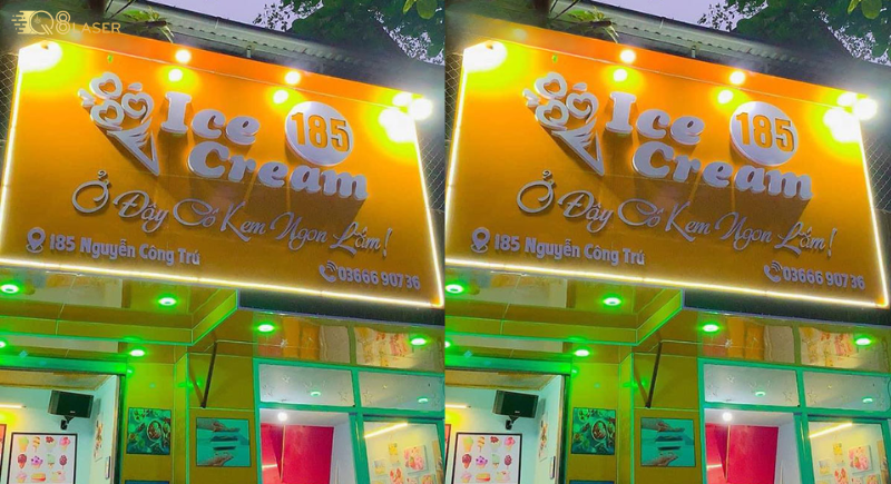 Biển quảng cáo kem tươi treo trước cửa hàng
