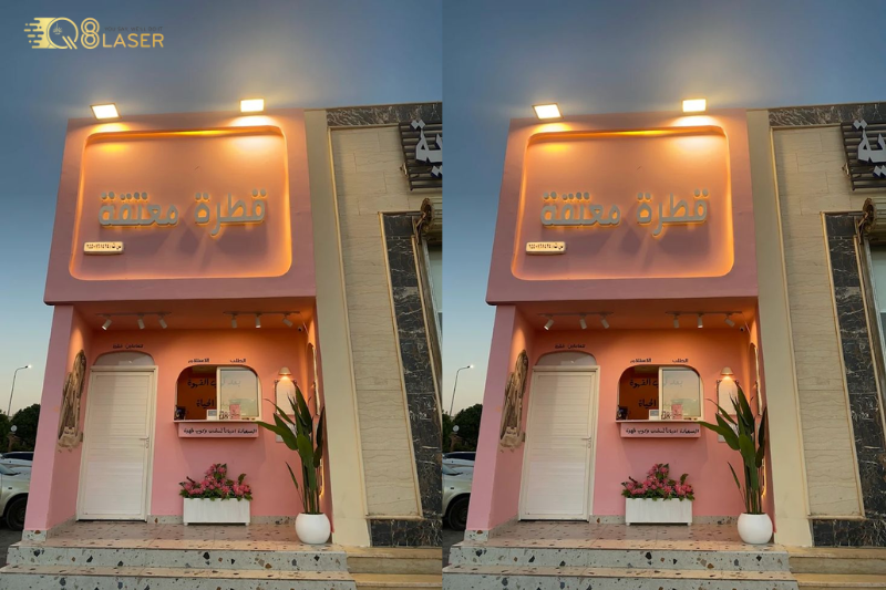 Biển quảng cáo màu hồng tạo điểm nhấn mặt tiền