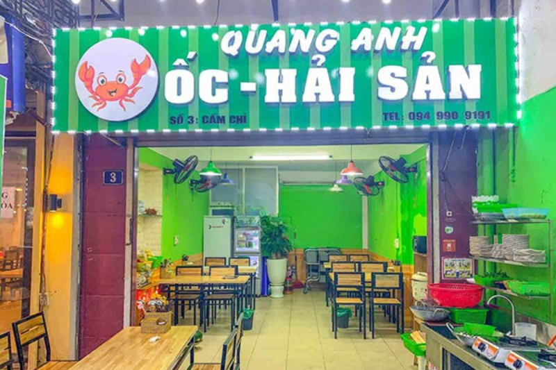 Biển quảng cáo quán ốc rõ ràng, dễ nhìn, phù hợp khu ăn uống.