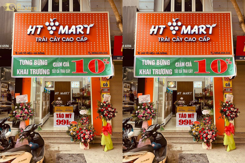 Biển quảng cáo tập hóa trước tiệm