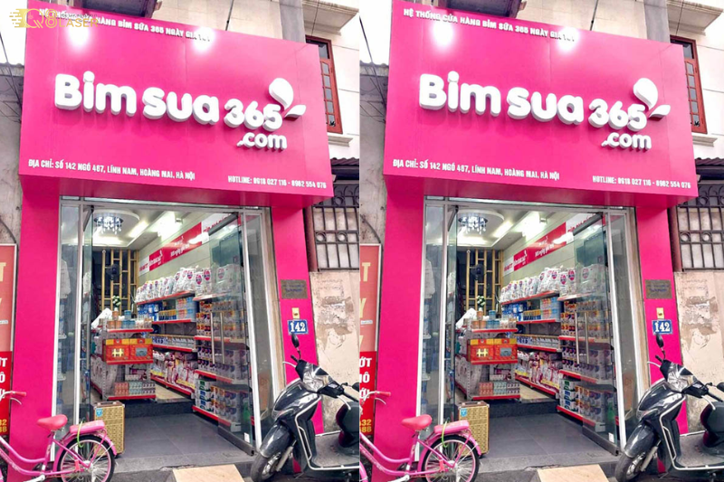 Biển vẫy sữa bỉm nổi bật cả ngày lẫn đêm