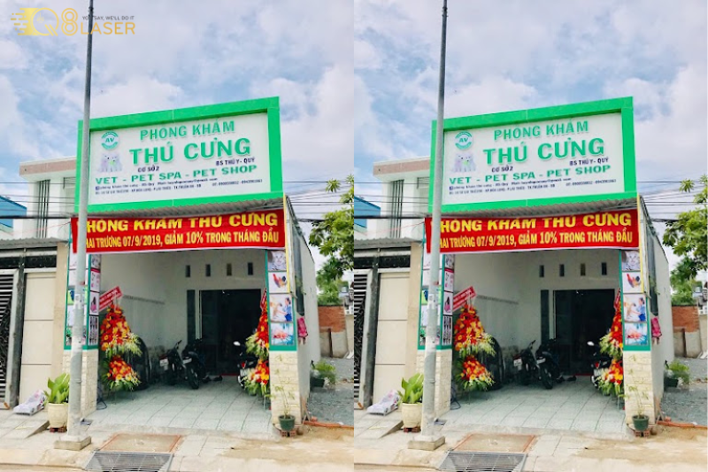 Biển vẫy thuốc thú y sáng rõ ban ngày.