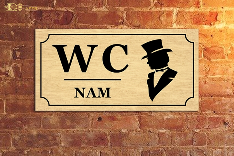 Biển WC nam nữ thiết kế đồng bộ cùng biển chú ý trong nhà vệ sinh chuyên nghiệp.