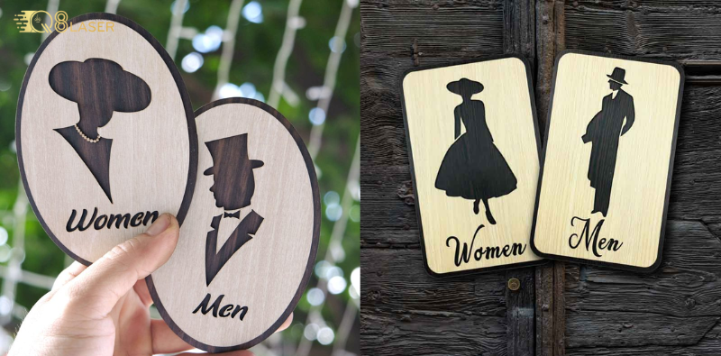 Biểu tượng WC nam nữ in sắc nét trên biển nhà vệ sinh nam nữ tiêu chuẩn.