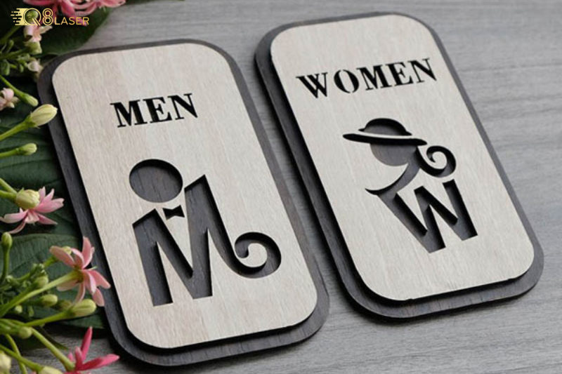 Mẫu biển WC đẹp với biểu tượng toilet nam nữ, phù hợp quán cà phê, nhà hàng.