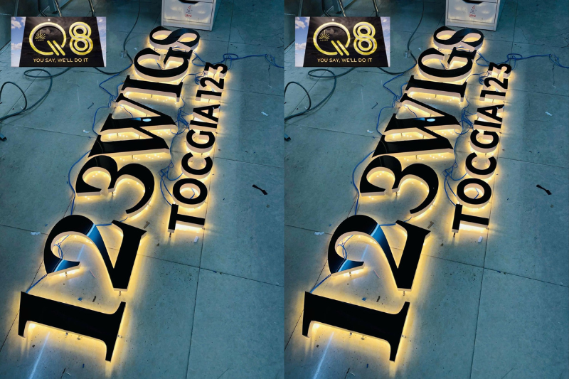 Bảng hiệu chữ inox vàng hắt sáng chân đẹp