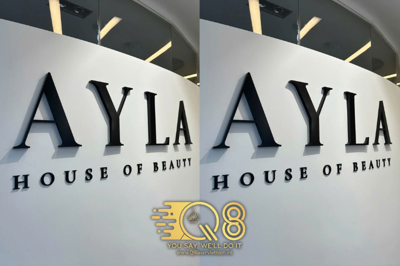 Mẫu chữ inox đen bóng kết hợp inox sáng chân