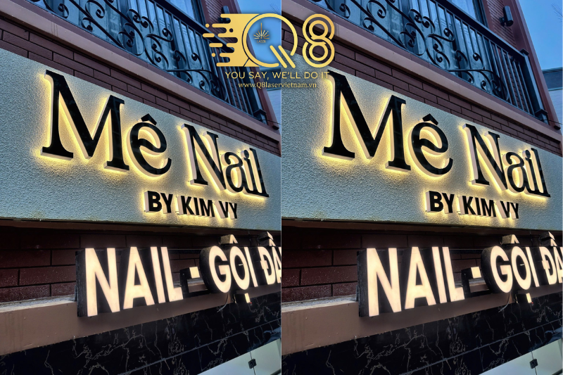 Mẫu chữ inox vàng gương kết hợp nền alu hiện đại