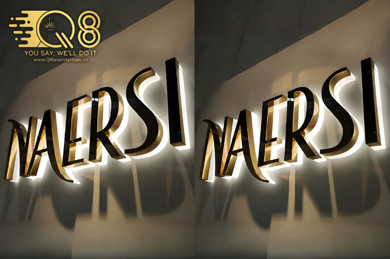 Mẫu chữ inox vàng xước hắt sáng chân sang trọng