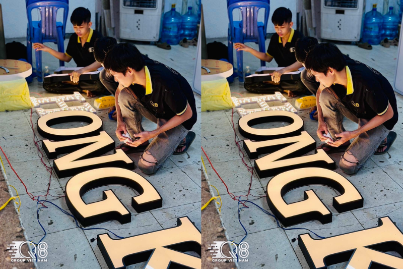 Quy Trình Thi Công Chữ Inox Vàng Gương Sáng Chân