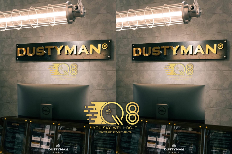 Thi công chữ inox vàng hắt sáng chân mặt tiền